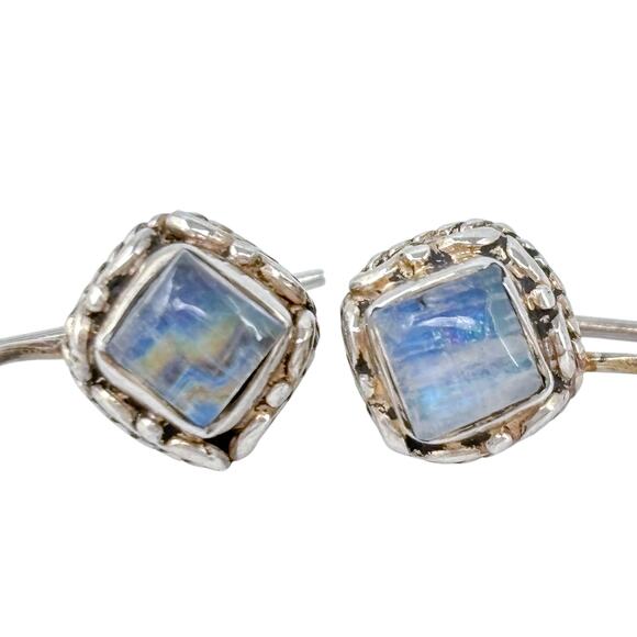 Estate Sterling Silver 925 Rainbow Moonstone Drop Earrings - Picture 7 of 9